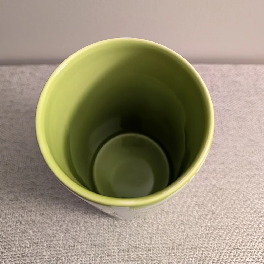 Green Vase/Utensil Caddy with Retro Geometric Design